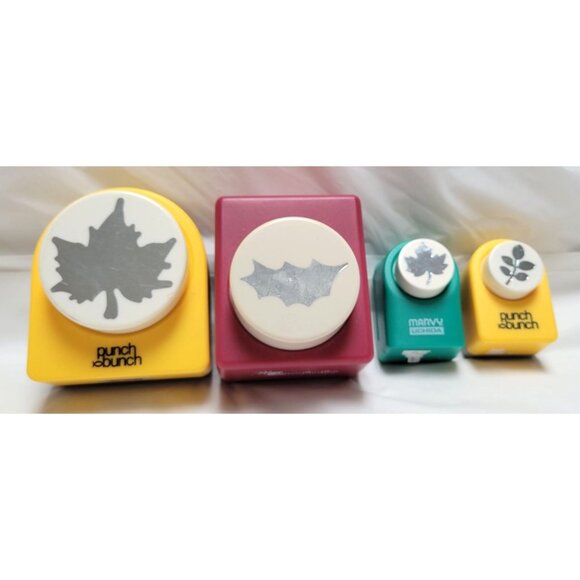Lot of 4 Punch Bunch Marvy Uchida Emagination Leaf Holly Craft Paper Punches - Picture 1 of 6